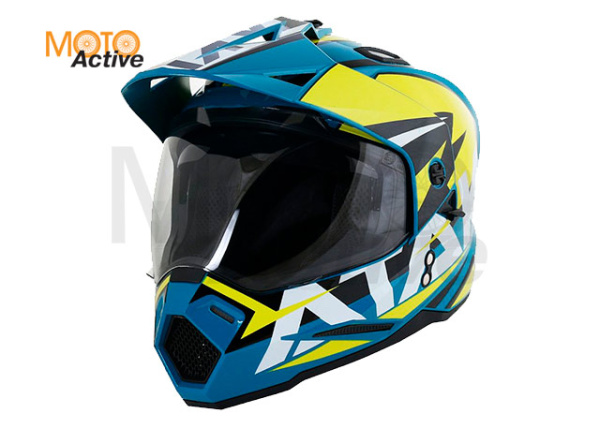 Шлем (мотард) Ataki JK802 Rampage, синий/Hi-Vis желтый глянцевый